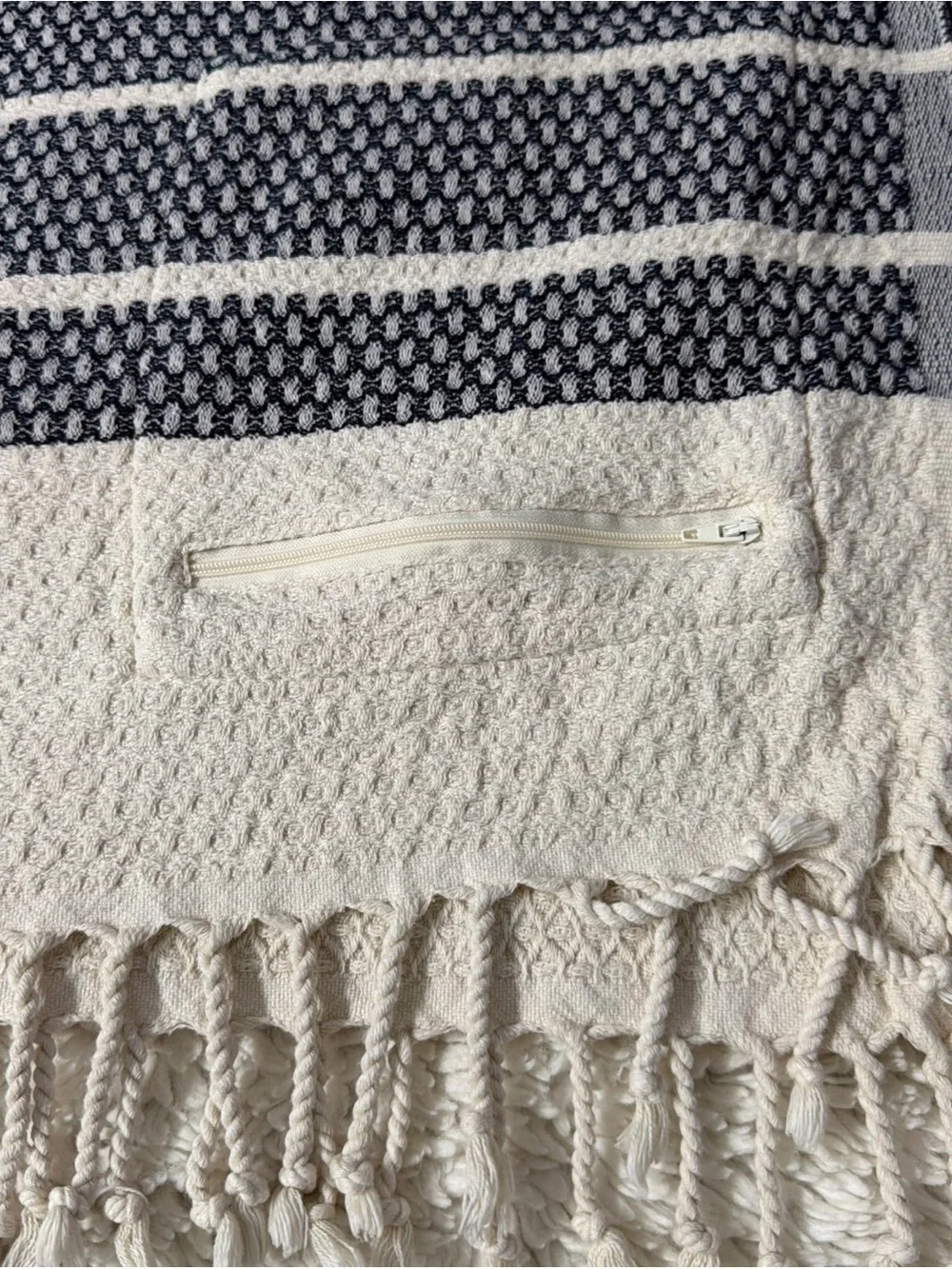 Sand cloud 100% organic Striped Cotton Throw Blanket in Cream, Navy and Red